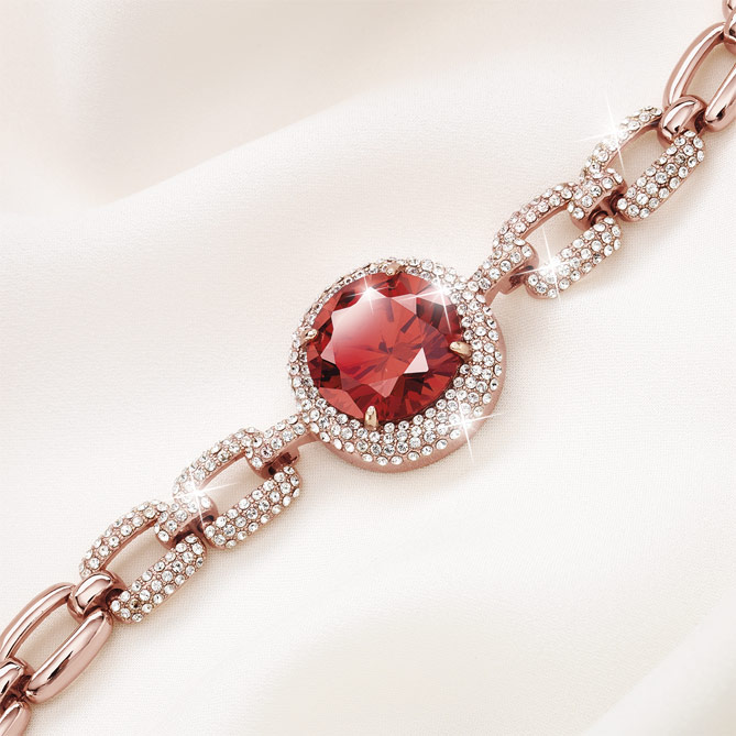 Pulsera Rosa de Pasión: 1 Circonita, color rojo intenso, talla redonda y engaste en garra